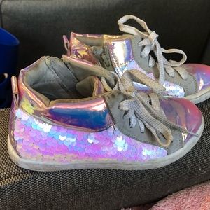 Justice girls’ holographic sequin hi tops